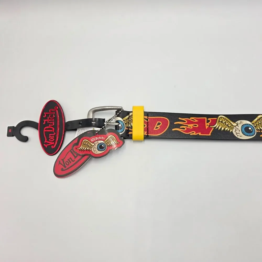 Von Dutch Men's Sz 38 Belt Winged Eyeball Y2K Hot Rod Kustom Kulture Streetwear